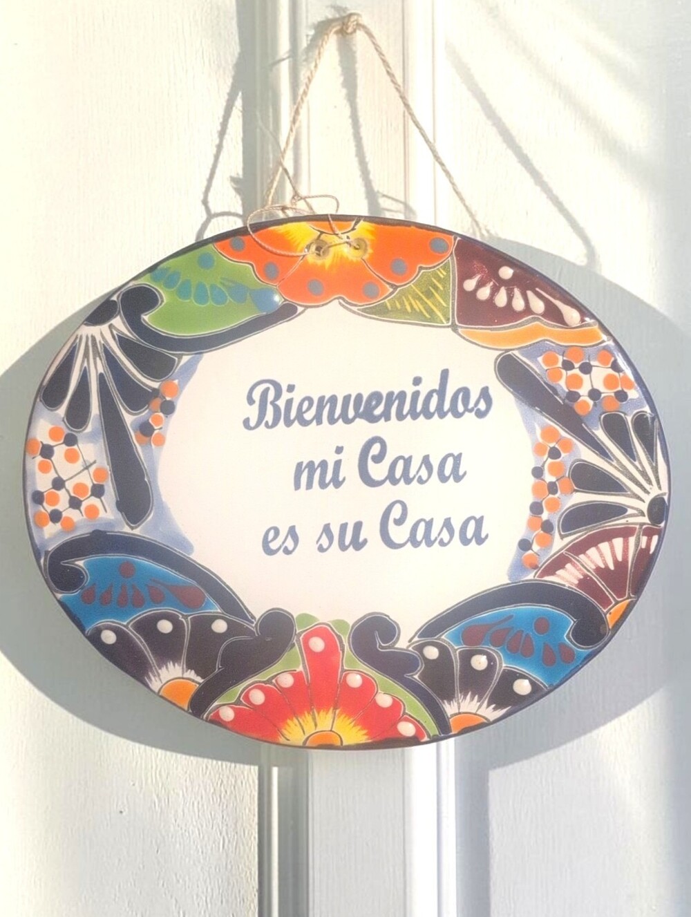 Wall Plaque Hand Painted Mexican Ceramic Bienvenidos mi Casa su Casa 9"x7.5"